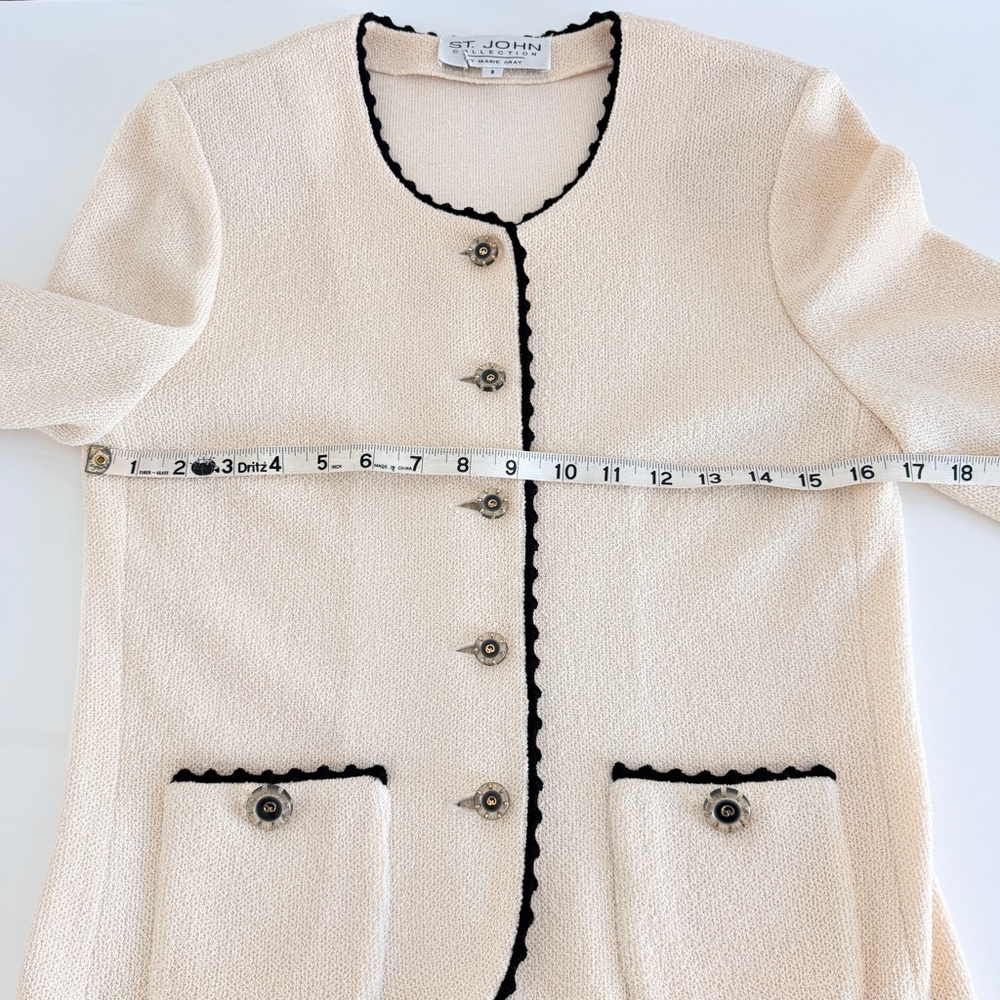 St. John Cream Bouclé Jacket with Black Trim - Picture 13 of 14